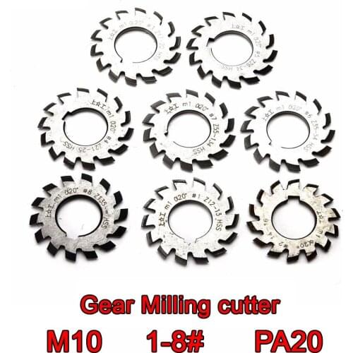 M10Modulus PA20 degrees NO.1-NO.8 8pcs/set HSS Gear Milling cutter Gear cutting tools Free shipping