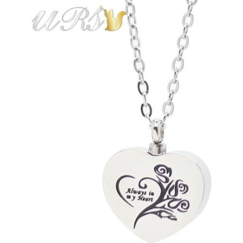 Silver color 316L stainless steel heart cremation jewelry urn necklace pendant perfume locket with cable chain