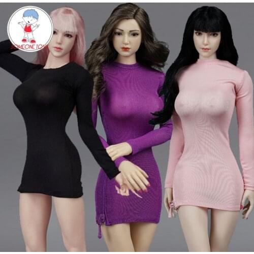 1/6 Sexy side high slit dress Tight long sleeve party skirt model for 12" Female Soldier TBLeague large breast Figure Body