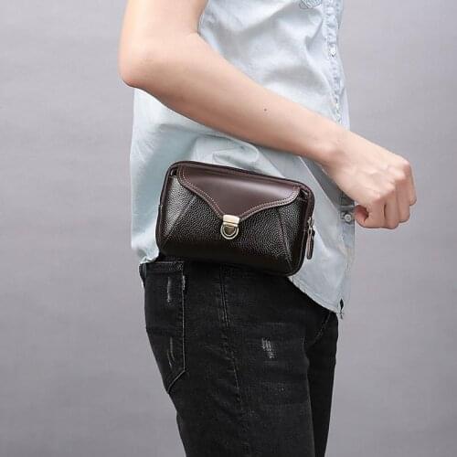 BISI GORO Genuine Leather Unisex Waist Pack Fanny Waist Bag Casual Belt Hip Bum Small Purse Male Famous Brand Cell / Mobile Case