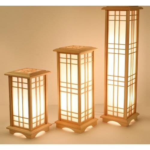 Japanese style tatami pine decorative floor lamp Korean style wood art lighting lamps warm living room club tea room lamp
