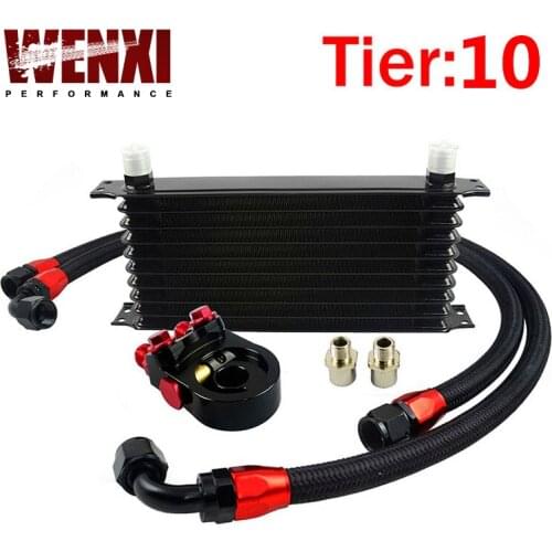 Universal 10 ROWS Trust type OIL COOLER KIT +AN10 Oil Sandwich Plate Adapter with Thermostat+2PCS BRAIDED HOSE