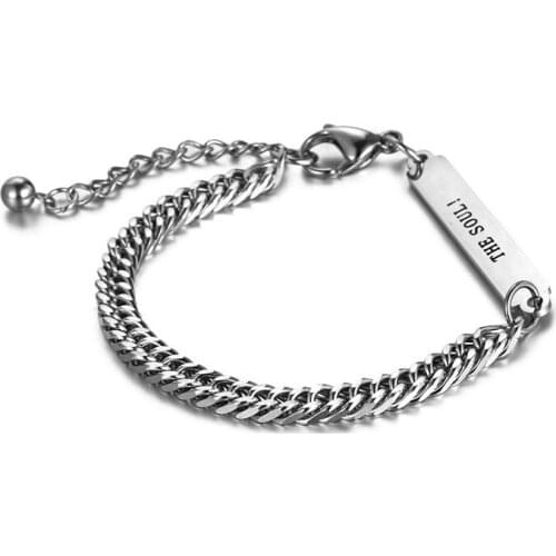 Fashion Styles Boho Mixed Engraved Letter Geometric Stainless Steel Chain Bracelet Wholesale Punk Bangles Jewelry