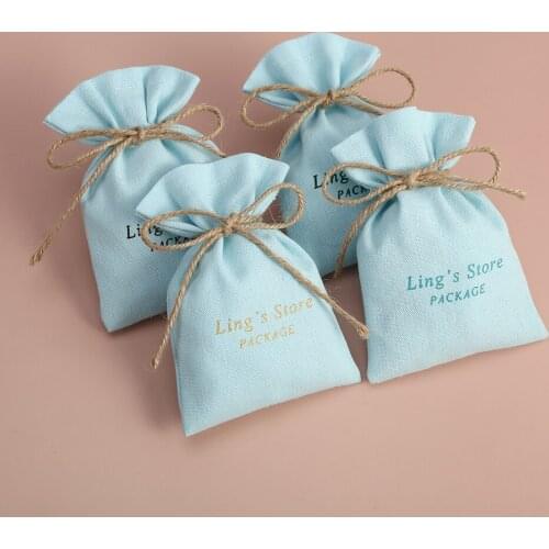 100pcs Blue Cotton Burlap Bucket Jewelry Bag Small Pouch for Wedding Party Gift Candy Bag Custom Logo Jewelry Organizer Packing