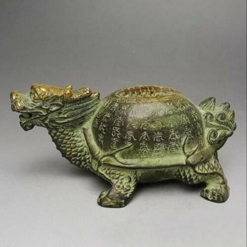 Vintage Chinese Bronze Gilt Old Handwork Dragon Turtle Statue