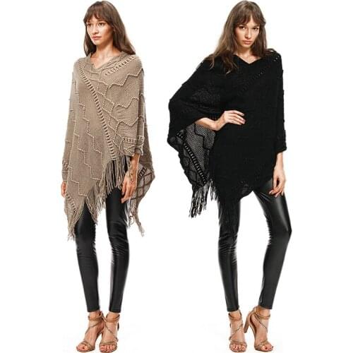 Tassel knitting medium length sweater womens large size loose bat type lazy wind cape vest sweater womens jumper 2021 new