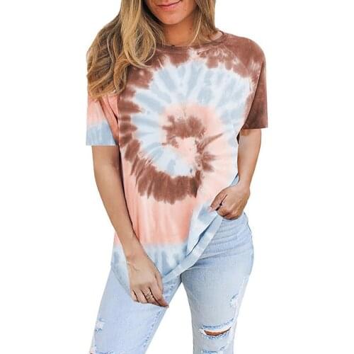 Womans Blouse Tees Tie Dye Comfortable Loose Women Short Sleeve T-shirt for Daily Wear Plus Size Ladies Tshirts Streetwear