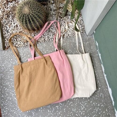 Women Cotton Fabric Shoulder Bag Simple Eco Canvas Bag Soft Handbag Solid Casual Tote Female Environmental Reusable Shopping Bag