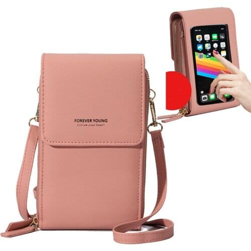 Mini Crossbody Women Shoulder Bag Touchable Phone Pocket PU Leather RFID Wallet Card Purse Ladies Small Flap Messenger Bag