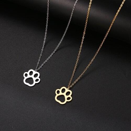 Animal Footprint Charm Necklaces For Women Dog Cat Paw Pendant Clavicle Chain Titanium Steel Gold Color Cute Girl Party Jewelry