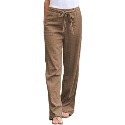 Oversized S-5XL 4 Colors Women Loose Cotton Linen Long Pants Casual Summer Female High Waist Fitness Wide Leg Trousers WDC6811