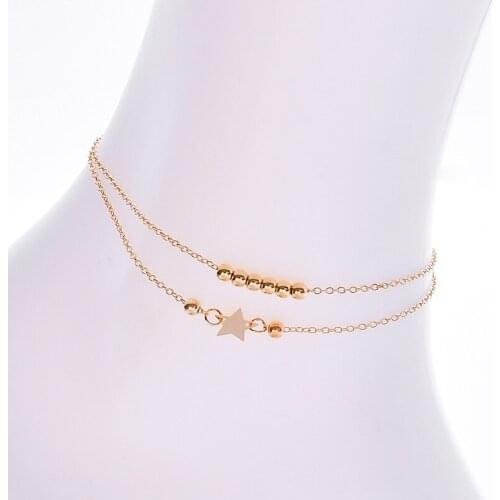 Star Female Anklets Barefoot Sandals Foot Jewelry Personality Double-layer Beads Star Anklet For Women Temperament Sexy Anklet