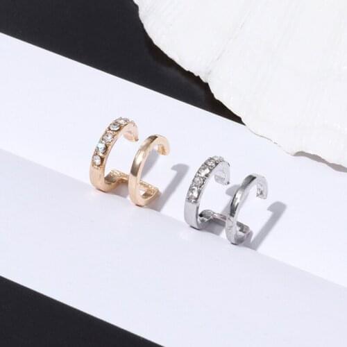 1/3Pcs Fashion Punk Crystal Geometry Ear Clip CZ Cuff Wrap Earrings Non Pierced Clip-on Double Band Ear Cuff Rhinestone Jewelry