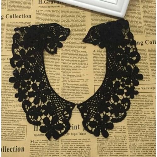 1 Pair 27*6cm Fashion Black Flower Lace Detachable Collar High Qualtiy Water Soluble DIY Accessories Lace Collar for Garment