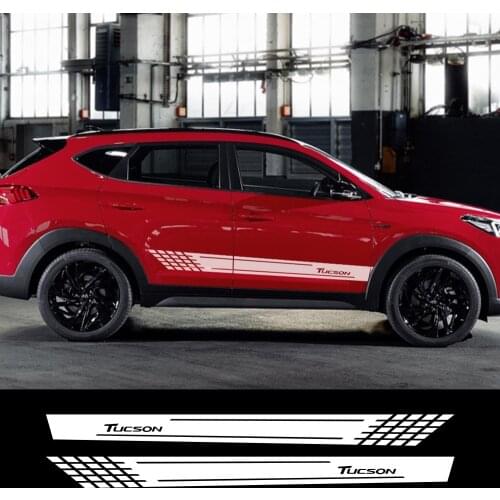 2PCS Auto Reflective Decals Vinyl Films Stickers For Hyundai Tucson Car Door Side Skirt Stripes Car Body Decoration Accessories