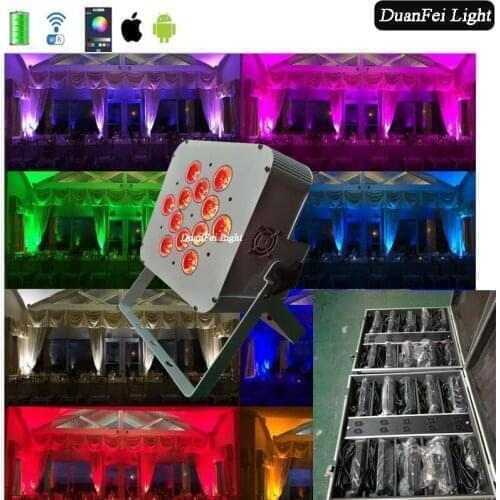 20pcs+chargeing flycase) 12x15w led par cans dmx wireless wifi battery par led flat light wash wall led rgbwa