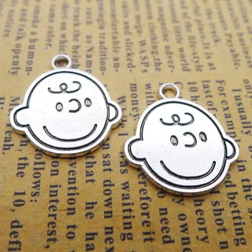 5 pieces/lot 20*23mm Human Head Portrait Charm Antique Silver Color Metal Pendant Bracelet Key Chain Accessory