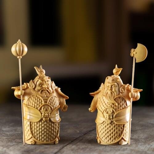 9.5/12.5CM Hengha Two Gods Wood Statue Door Gods Chinese Mythology wood Carving Figure Home Decoration Chinese mythology figure