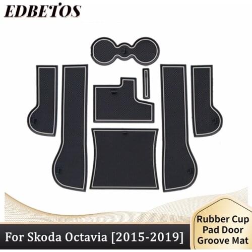 Car Non-Slip Interior Door Mat Cup Mat Gate Slot Pad For Skoda Octavia 2015 2016 2017 2018 2019