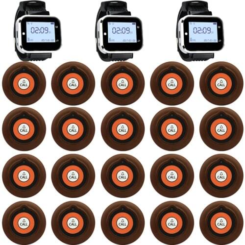 JINGLE BELLS Wireless Waiter Calling System For Restaurant Service Pager System Guest Pager 3 Watch Receiver + 20 Call Button