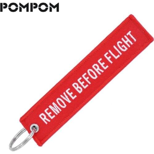 Remove Before Flight Key Chains OEM Keychain Jewelry for Aviation Gifts Special Luggage Tag Label Red Embroidery Key Ring Chain