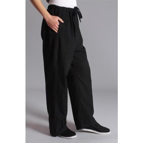Long Trousers black Men pants Cotton Chinese Traditional Mens Kung Fu Pants Wu Shu Tai Chi Elastic Waist Loose joggers men