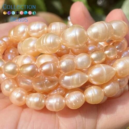 Natural Freshwater Pearl Beads Champagne Gold High Quality Rice Shape Punch Loose Beads for Jewelry Making DIY Necklace Bracelet