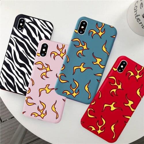 Zebra Print Clip Art Phone Cover Soft TPU Silicone Flame Phone Case Cover for IPhone 7 8 Plus X Xs 12 11 Pro Max XR 6 SE2 Coque