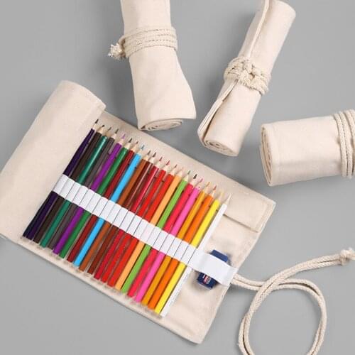 Original Color Curtain 12/24/36/48/72 Holes Canvas Color Pencil Storage Creativity Pencil Case Simplicity Canvas Pen Bag Makeup