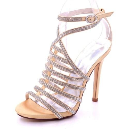 Creativesugar lady satin sandals summer dress shoes high heels party prom fashion show rome shoes with rhinestones diamonds gold