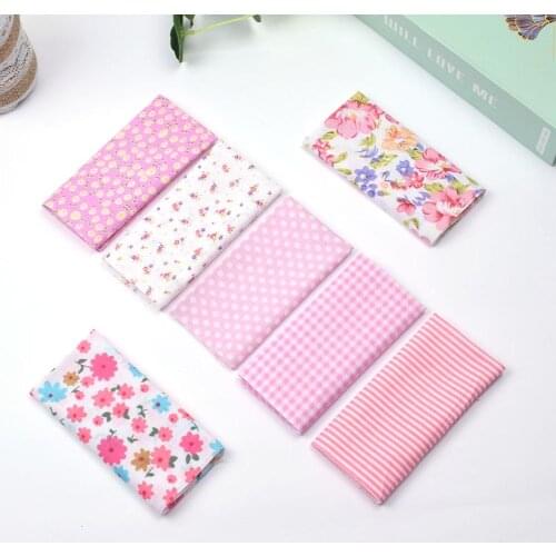 DIY 7pcs/lots 25x25cm Pink Heart Mix Pattern 100%Cotton Pur-cut Patchwork Fabric Bundle Sewing Quilting Crafts for Handmade