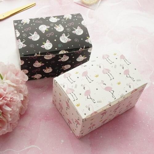 Flamingo and Cat Design 10pcs 15*10*9 Cm Paper Box Candy Cookie Jar Candle Birthday Wedding Party DIY Gift Packaging