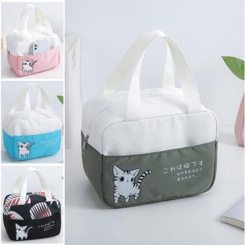 Cat Design Lunch Box Bag For Kid School Insulated Lunch Bag Portable Keep Food Safe Warm Thermal Cooler Food Box Bags Tote Cases