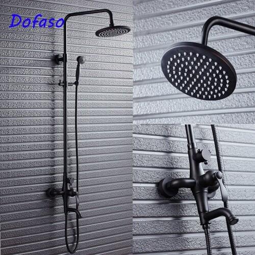 Dofaso antique black shower faucet with all brass shower set 8'' rainfall head shower