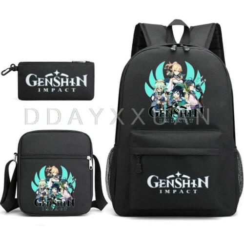 Game Genshin Impact 3pcs Set Backpack Children Anime Cartoon School Bag Bookbag Men Women Travel bags Mochila Daily Rucksack