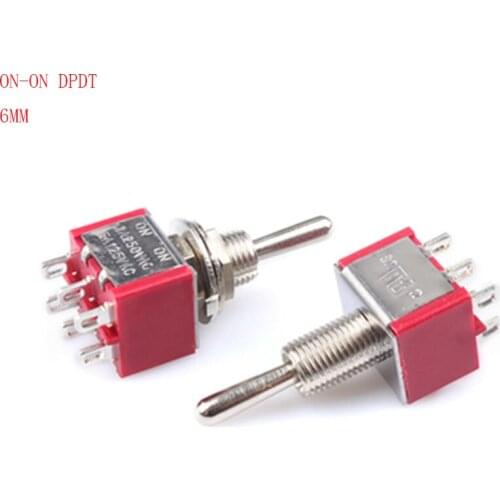 Rocker Switch Red 6 Pin ON-ON Two Position Latching DPDT CQC UL ROHS Silver Point Toggle Switch AC 6A/125V 3A/250V