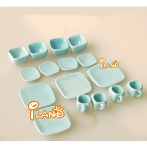 1:12 Dollhouse furniture toy dolls miniature blue Ceramic Tea sets mini kitchen tableware pretend play toys for girls gifts