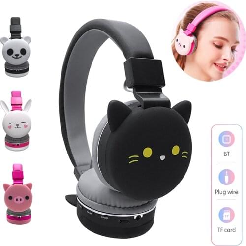 KINGSTAR Cute Cat Bluetooth Headset 3.5mm Plug Wireless Headphones with Mic Foldable Stereo Headset for Kids Children Gifts