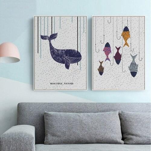 Cute Animal Cartoon Fish Poster Canvas Painting Modern Minimalist Art Picture and Prints for Living Room Kids Bedroom Home Decor