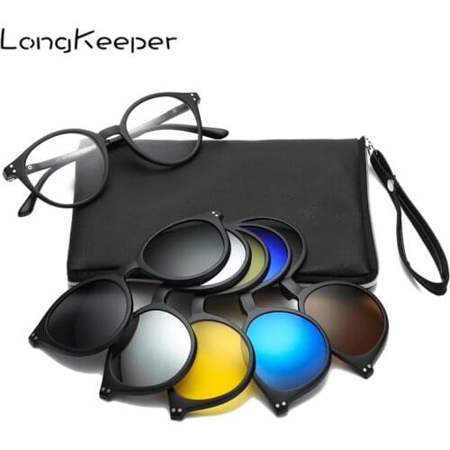 LongKeeper 5+1 suit Fashion Clip On Goggles Women Frames Clips Polarized Sunglasses eyeglasses men Clip glasses 6 in 1 with bag