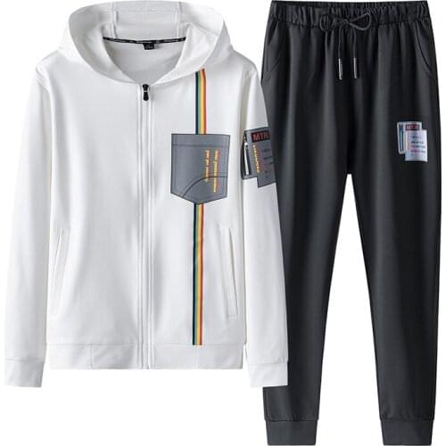 2020 New Mens Sports Suit Spring Autumn Hoodies Two Piece Hooded Jacket+Pants Male Jogging Sportswear Suit Casual Tracksuit