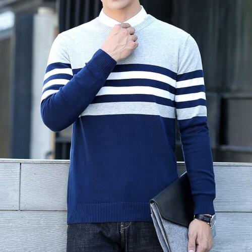 KKSKY Sweaters and Pullovers Men Cotton Long Sleeve O Neck Knittied Pull Sweater Winter Warm Homme Sweater Striped Clothes M-4XL