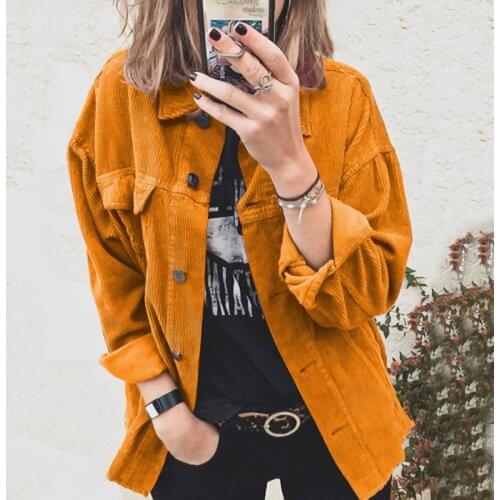 New Autumn Women Corduroy Jacket Coat Turn-down Collar Solid Buttons Coats And Jackets Women Loose Streetwear Outerwear