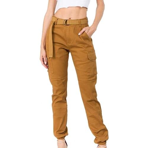 2021 New Autumn Women Cargo Pants Solid Color Multi Pockets Pants Mid Rise Ankle Tie Femme Long Sweatpants штаны