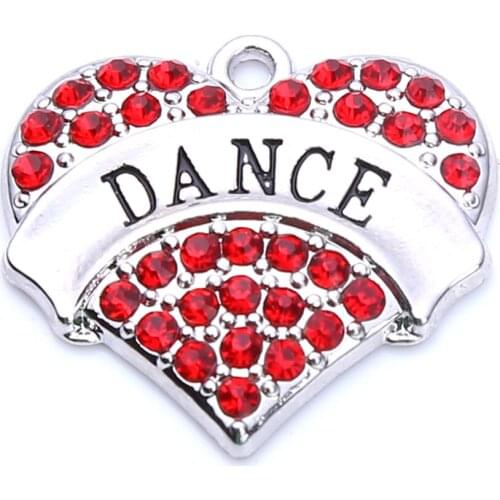 New Arrival Drop Shipping 20 pcs a lot rhodium plated DANCE with red/pink/blue/white crystal heart pendant Hot Selling