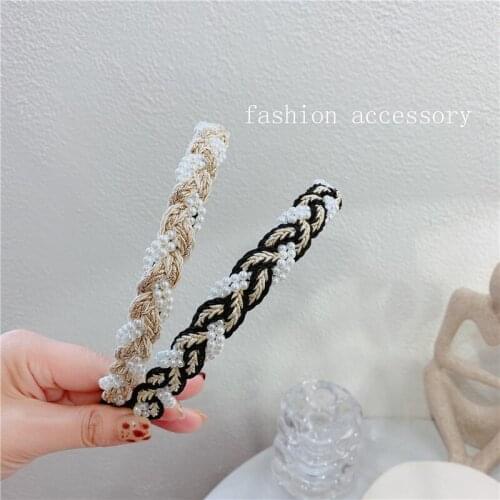 Retro style pearl braid headband female headdress small fragrance head buckle new product pressure hair hoop temperament female