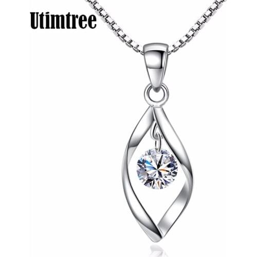 Utimtree 925 sterling silver Necklace And Pendants Jewelry For Women With Box Chain Luxurious Big CZ Crystal Stone Necklaces