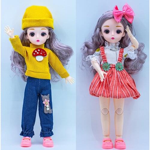 Fully Poseable Doll 3D Eyes Collector Doll 1/6 Scale Ball Jointed Doll 12 inch BJD Fashion Doll With Hat jeans Clothes Outfits