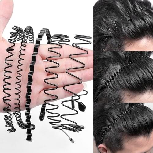 1Pcs Non Slip Unisex Black Metal Spiral Wave Headband Men Women Flexible Sports Hair Band Accessories Hair Band Accessories