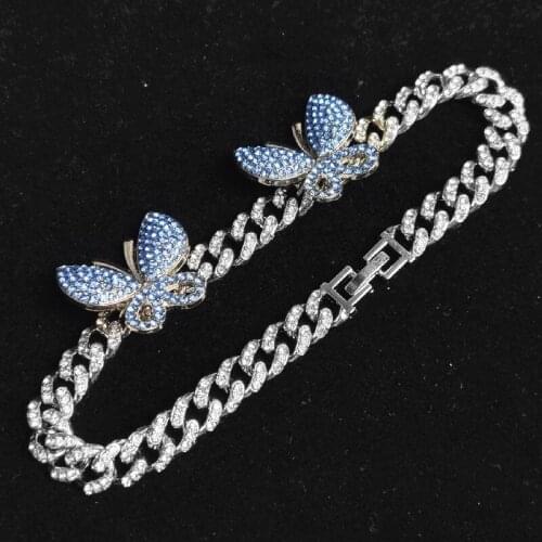 Multicolor 8mm Miami Cuban Curb Chain Necklace Butterfly Charm Men Hip hop T Show Dragon Lock Clasp Jewelry Bling Necklaces